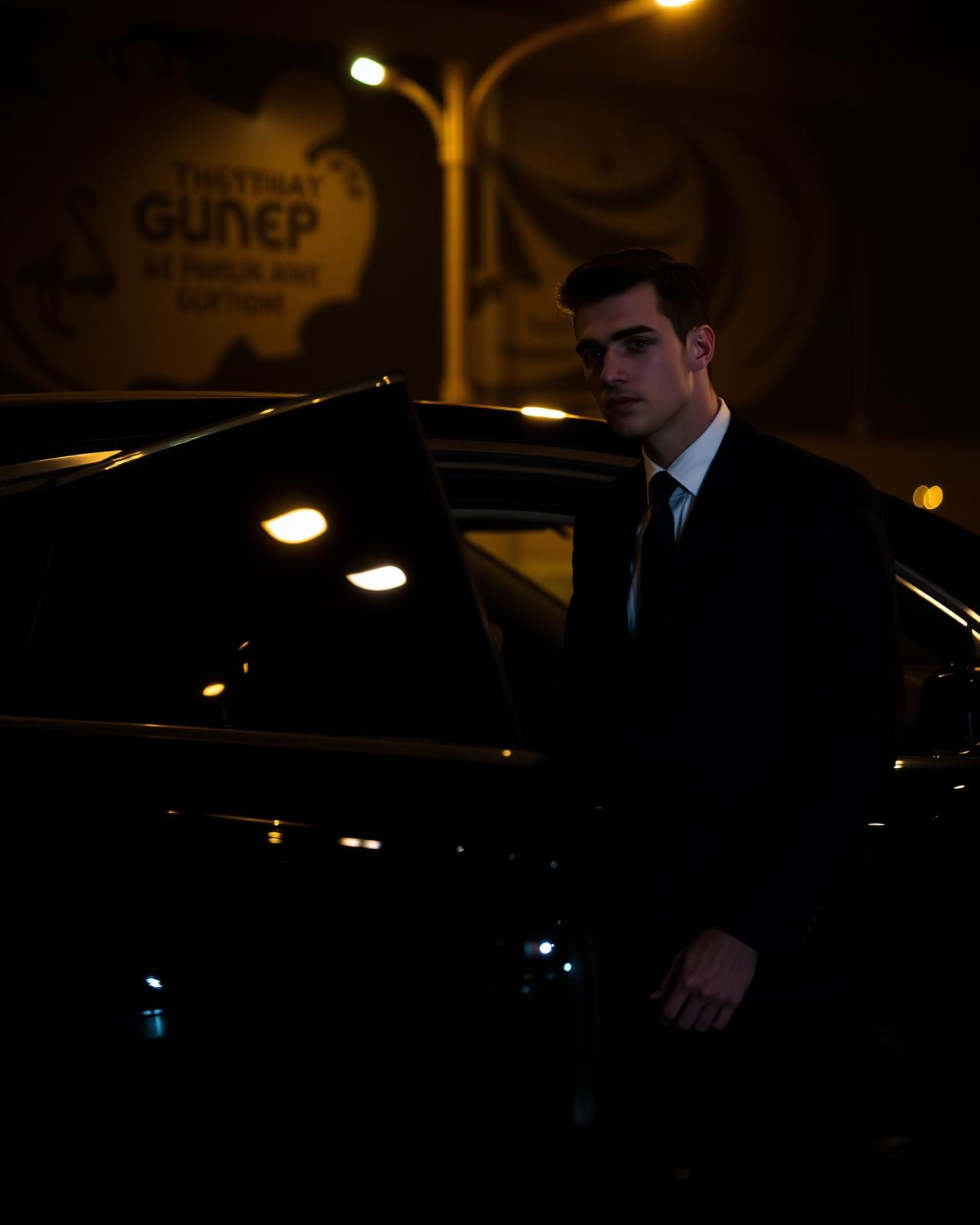 Professional chauffeur opening rear door